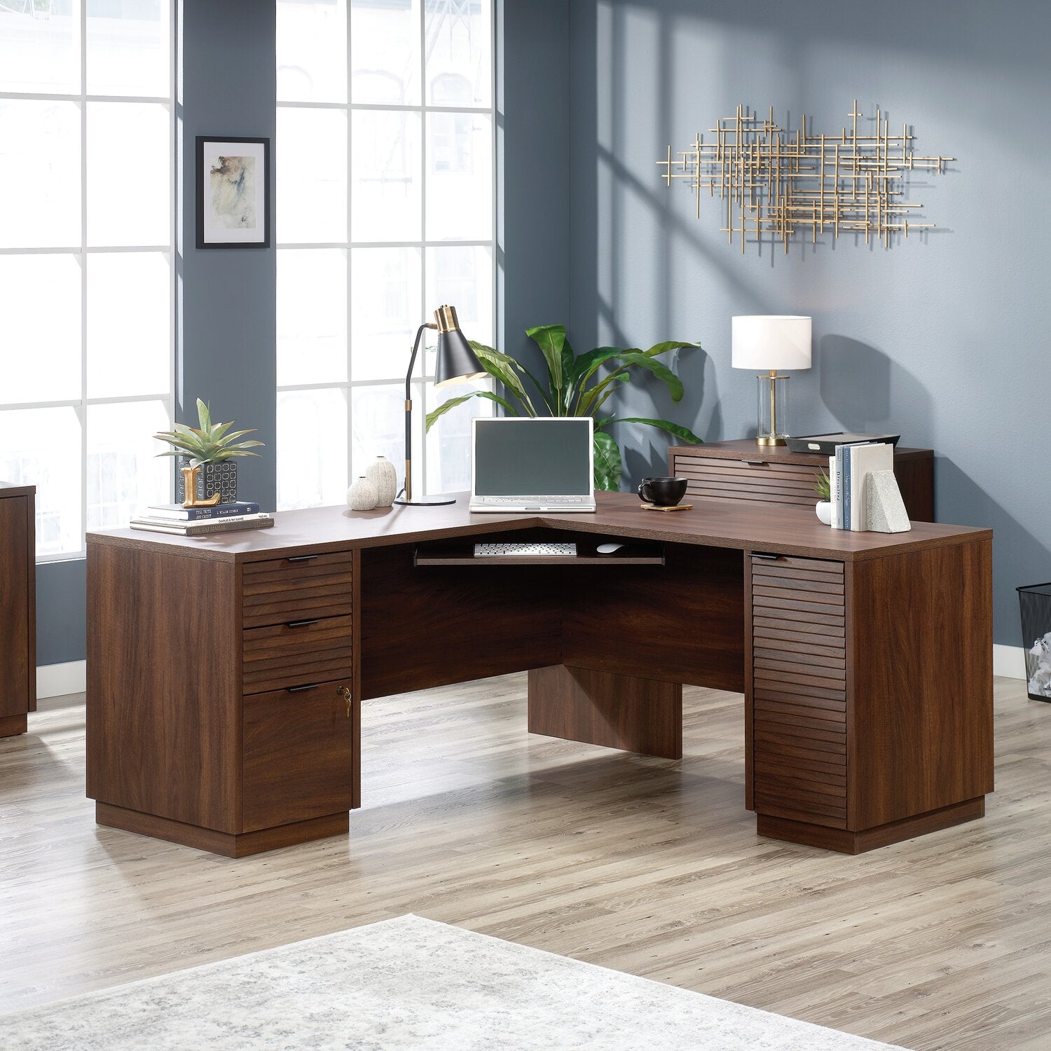 Emmet L-Shaped Desk - Spiced Mahogany | The Brick