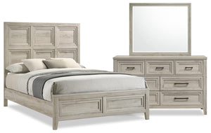 Lara 5pc Bedroom Set with Bed, Dresser & Mirror, Antique Grey - Queen Size