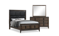 Kane 5pc Bedroom Set with Storage Bed, Dresser & Mirror, Vegan Leather, Brown - Queen Size 