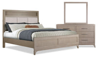 River 5pc Bedroom Set with Bed, Dresser & Mirror, LED, Fabric, Antique Grey - Queen Size 