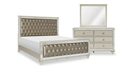 Tyra 5pc Bedroom Set with Bed, Dresser & Mirror, Glam, Vegan Leather, Champagne - Queen Size 