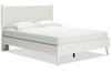 Mavi Platform Bed with Headboard & Frame, 2-Sided Fabric & Vegan Leather Cushions, White - Queen Size