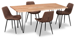 Miya 5pc Dining Set with Table & 4 Kaia Chairs, Live Edge, Acacia Wood, Metal, 60