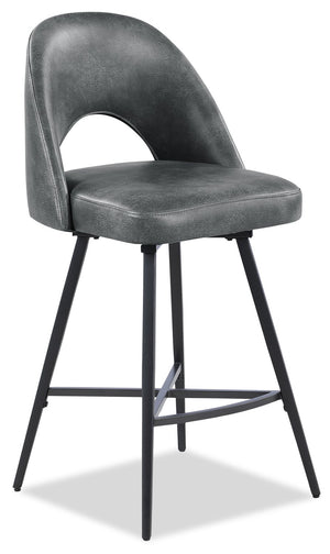 Kort & Co. Bay Counter-Height Stool with Swivel Seat, Vegan Leather Fabric, Metal - Charcoal