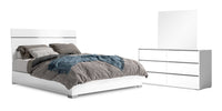 Raia 5pc Bedroom Set with Italian Bed, Dresser & Mirror, White - Queen Size 