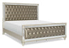Tyra Panel Bed with Headboard & Frame, Glam, Vegan Leather, Button-Tufted, Champagne - King Size