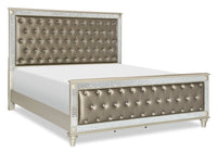 Tyra Panel Bed with Headboard & Frame, Glam, Vegan Leather, Button-Tufted, Champagne - King Size 