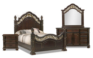 Wynn 6pc Bedroom Set with Bed, Dresser, Mirror & Nightstand, Cherry Brown - Queen Size