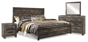 Sawyer 6pc Bedroom Set with Bed, Dresser, Mirror & Nightstand, Rustic, Grey - King Size