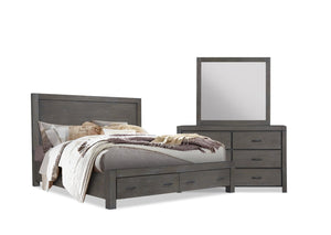 Koda 5pc Bedroom Set with Storage Bed, Dresser & Mirror, Wooden, Grey - King Size