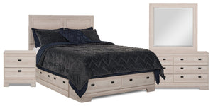 Yorkdale 6pc Bedroom Set with 6-Drawer Storage Bed, Dresser, Mirror & Nightstand, White - Queen Size