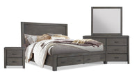 Koda 6pc Bedroom Set with Storage Bed, Dresser, Mirror & Nightstand, Wooden, Grey - King Size 