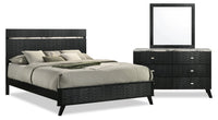 Atlas 5pc Bedroom Set with Bed, Dresser & Mirror, Mid-Century Modern, Black - King Size 