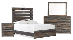 Abby 6pc Bedroom Set with Panel Bed, Dresser, Mirror & Nightstand, LED, USB, Brown - Full Size