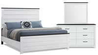 Zoey 5pc Bedroom Set with Bed, Dresser & Mirror, Two-tone White & Brown - Queen Size 