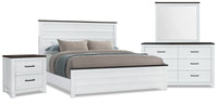 Zoey 6pc Bedroom Set with Bed, Dresser, Mirror & Nightstand, Two-tone White & Brown - King Size 