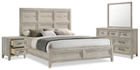 Lara 6pc Bedroom Set with Bed, Dresser, Mirror & Nightstand, Antique Grey - King Size 