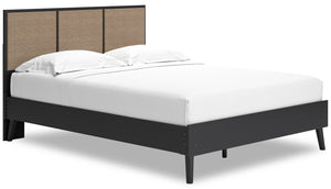 Kylo Platform Bed with Headboard & Frame, Mid-Century Modern, Two-tone Black & Beige - Queen Size