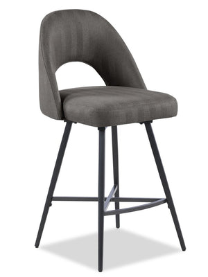 Elijah Counter-Height Stool with Swivel Seat, Linen-Look Fabric, Metal - Grey