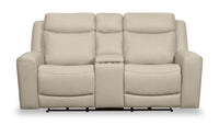 Prescott Genuine Leather Power Reclining Loveseat - Platinum 