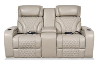 Elite Genuine Leather Power Reclining Loveseat with Massage Function and Power Headrests - Grey  