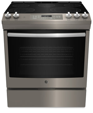 GE 5.3 Cu. Ft. Electric Range with True European Convection and Steam+Self Clean - Slate - JCS840EMES