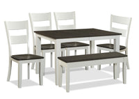 Ella 6pc Dining Set with Table, Bench & 4 Chairs, 48-66