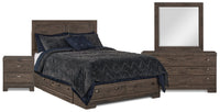 Yorkdale 6pc Bedroom Set with 6-Drawer Storage Bed, Dresser, Mirror & Nightstand, Grey - Full Size 