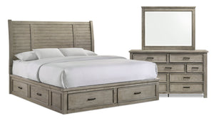 Levi 5pc Bedroom Set with Storage Bed, Dresser & Mirror, Wooden, Drift Grey - King Size