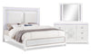 Ava 5pc Bedroom Set with Bed, Dresser & Mirror, LED, Glam, White - King Size