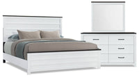 Zoey 5pc Bedroom Set with Bed, Dresser & Mirror, Two-tone White & Brown - King Size 