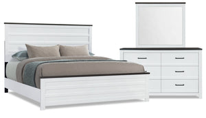 Zoey 5pc Bedroom Set with Bed, Dresser & Mirror, Two-tone White & Brown - King Size