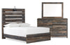 Abby 5pc Bedroom Set with Panel Bed, Dresser & Mirror, LED, USB, Brown - Full Size