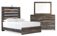 Abby 5pc Bedroom Set with Panel Bed, Dresser & Mirror, LED, USB, Brown - Full Size 