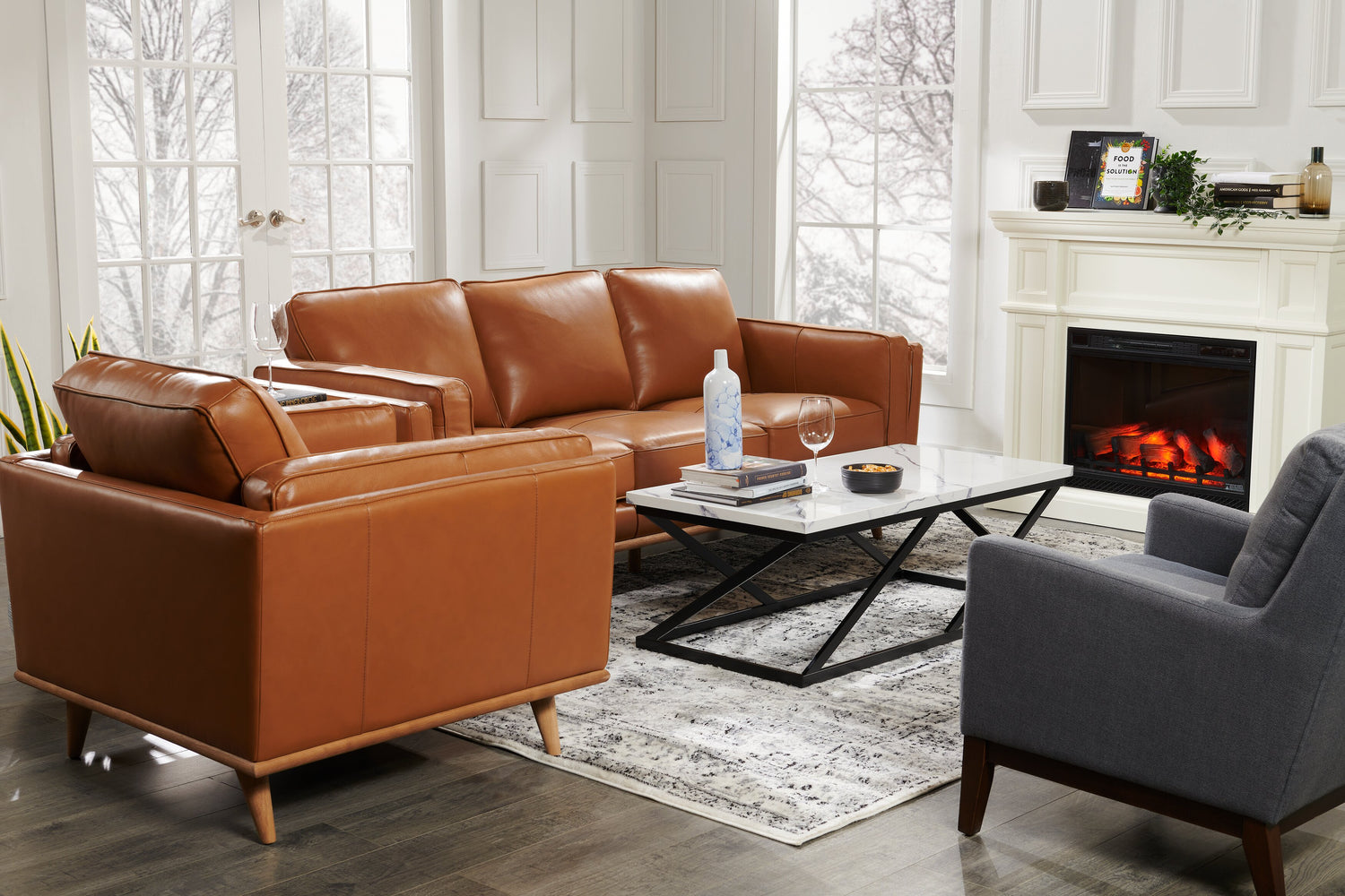 Vivia Top-Grain Genuine Leather Sofa - Caramel